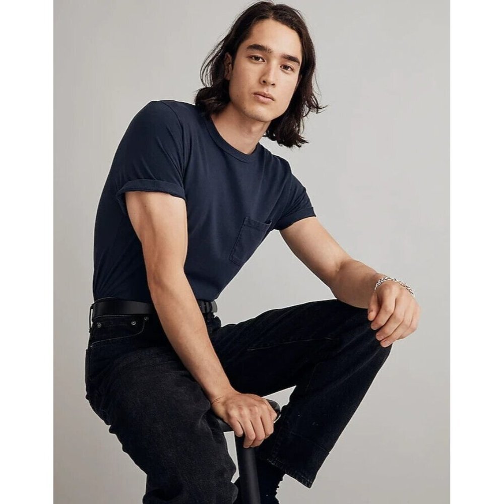 Madewell Mens Garment-Dyed Allday Crewneck‎ Pocket Tee in Twilight Size Small